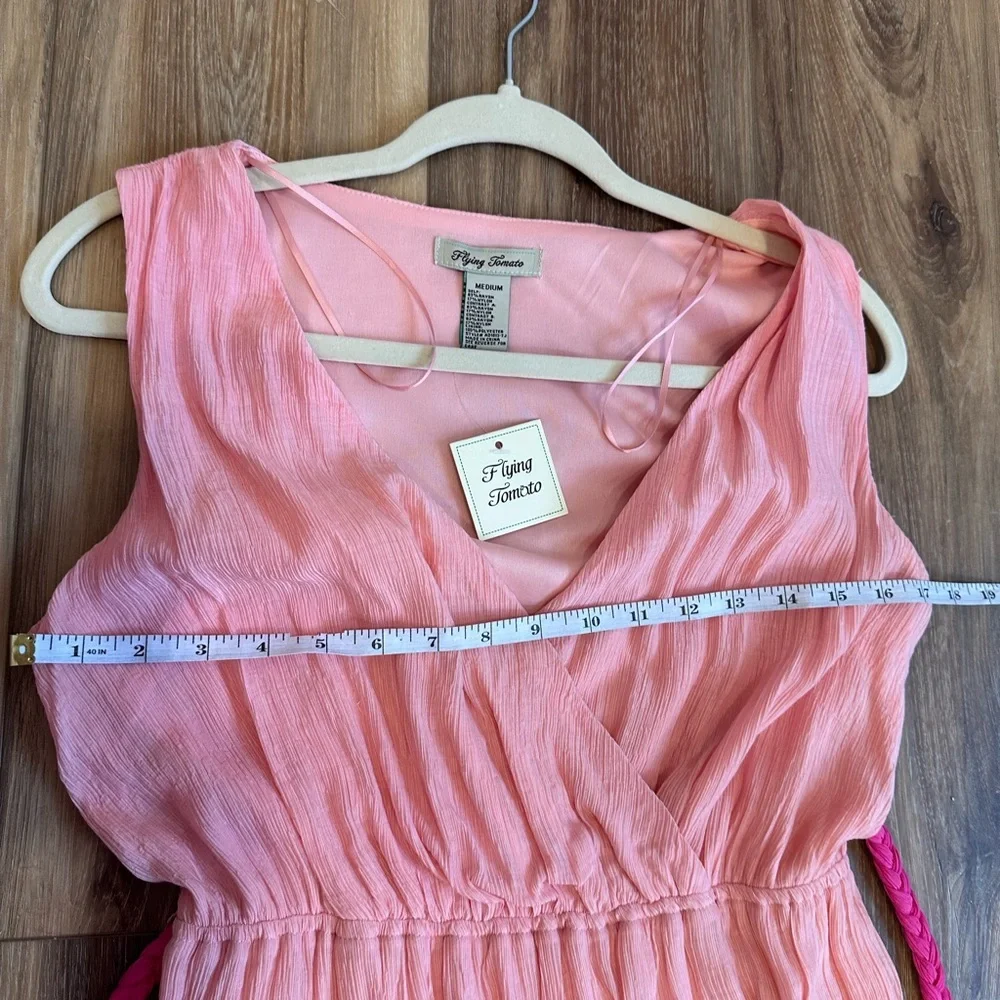 Flying Tomato Pink Orange Colorblock V neck Maxi Dress with Belt Medium NWT - Picture 6 of 10